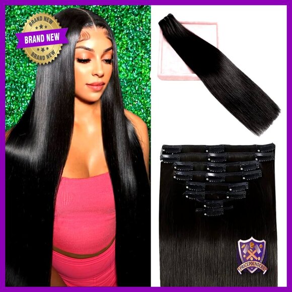 Accessories - Real Human Hair Clip-In Extensions 20 Inch Straight Seamless 8pc Double Weft